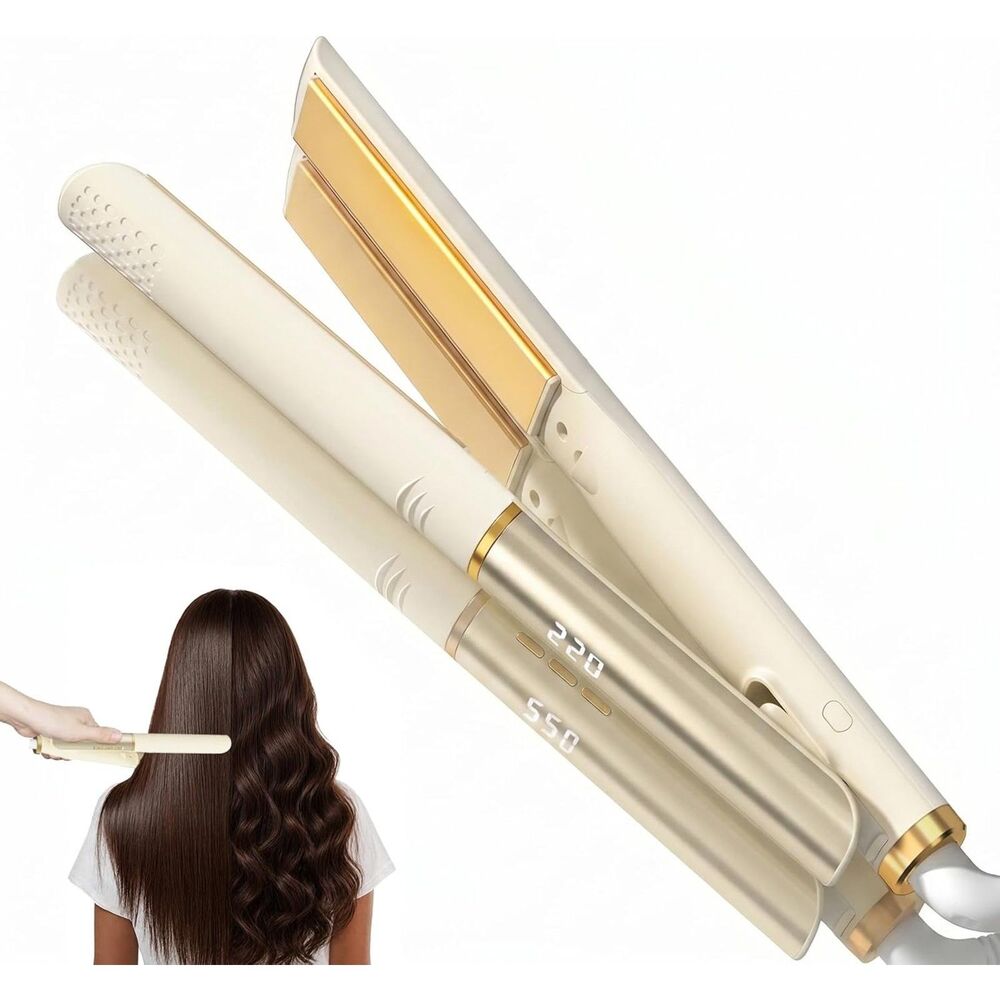 New Flat Iron Hair Straightener 20s Heat-Up 4 Temps LED Ionic White Gold